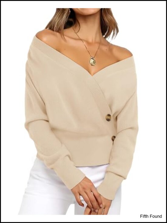 Sweaters - Womens V Neck Pullover Sweater Long Sleeve Knit Top
